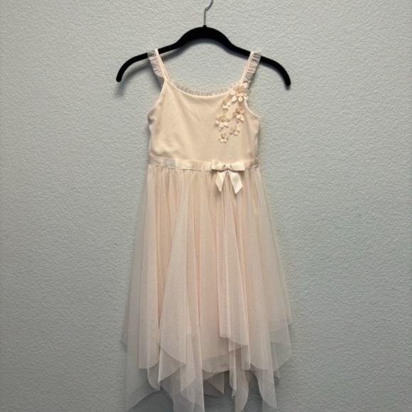 Zenzi Girls' Sleeveless 3D Floral Mesh Hanky Hem Dress In Blush Pink - Picture 1 of 8